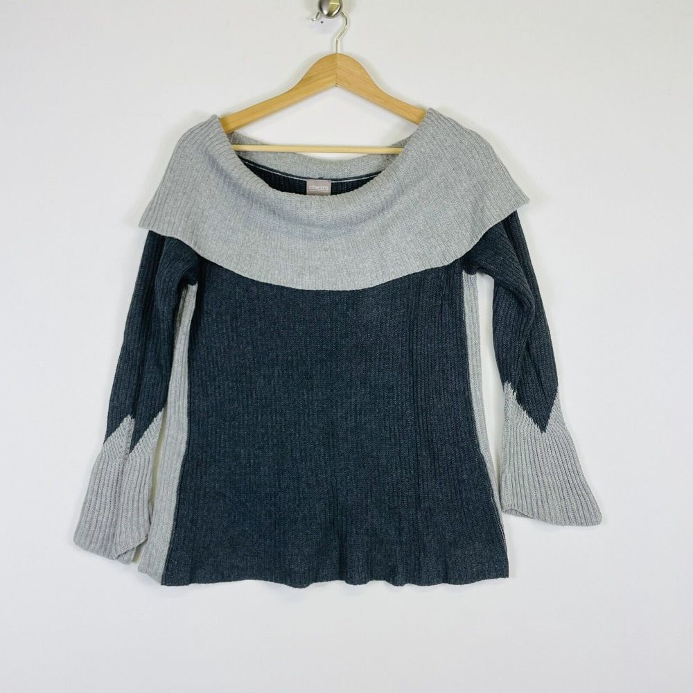 Chico's Colorblock Sweater Women 1 Medium Gray Bell Sleeve Quiet Luxe Minimalist